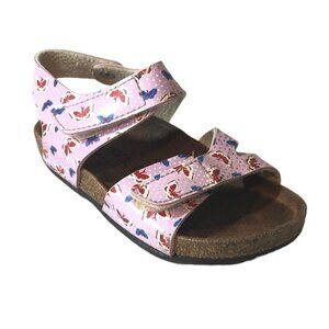 GRUNLAND JUNIOR Sandals Girls Size 7.5US/EU24 Pink Tan Butterfly Print